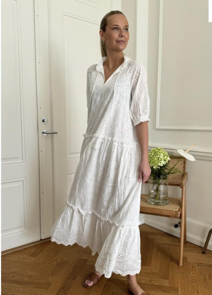 BY IC Sonja Long Dress White Embroidery