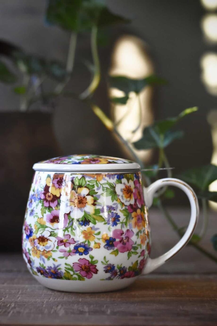 Trend Design kopp m lokk og sil, gaveeske, småblomstret