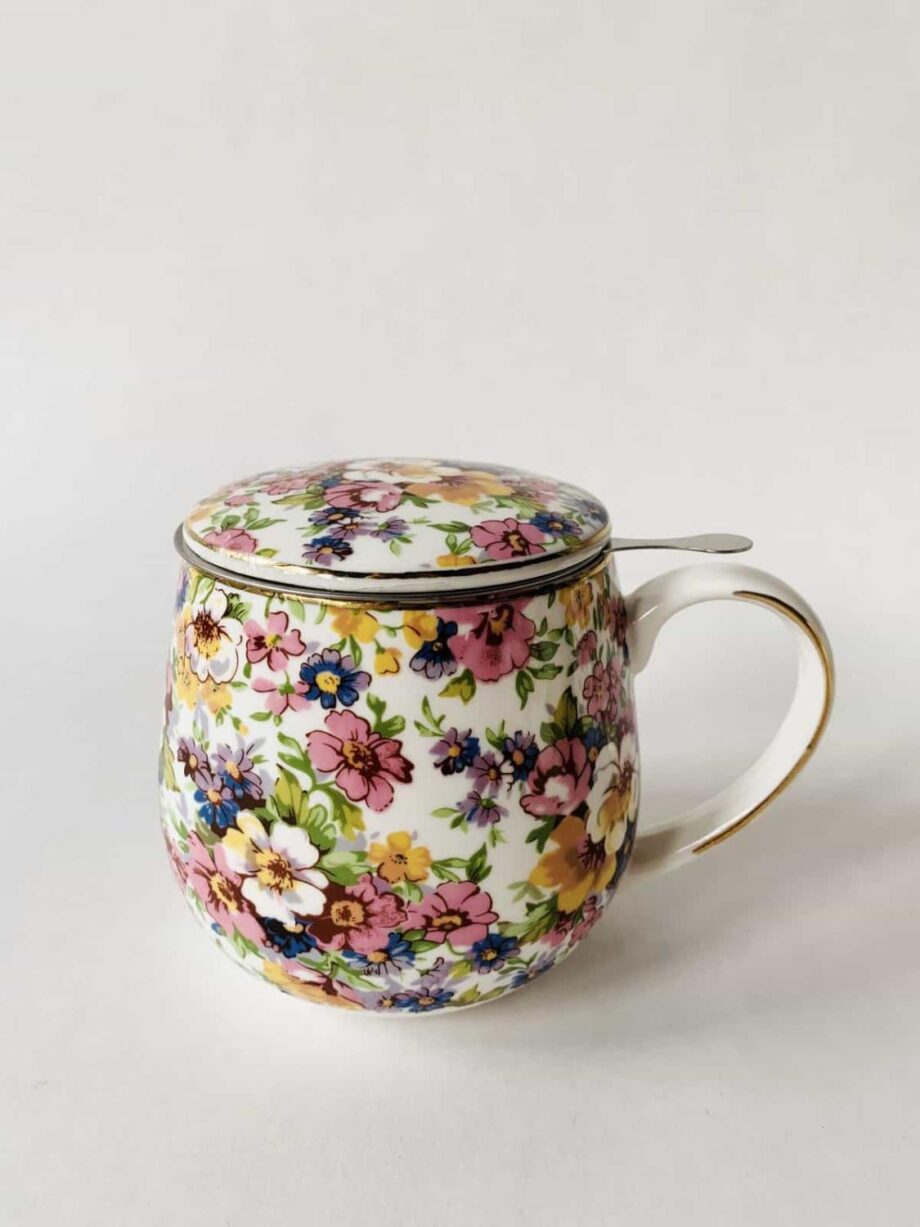 Trend Design kopp m lokk og sil, gaveeske, småblomstret
