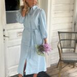 YAS Flaxy Dress Linen Dress Clear Blue