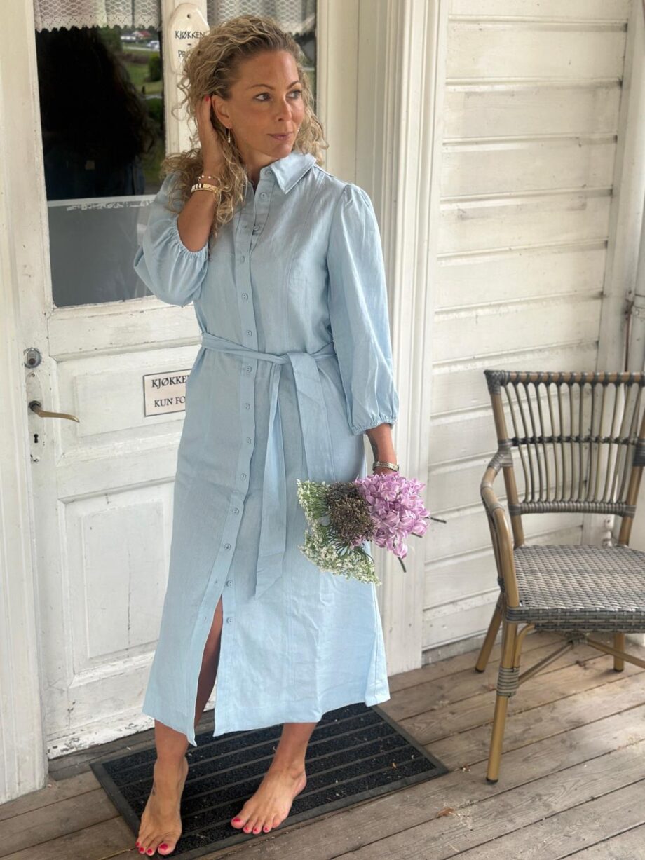 YAS Flaxy Dress Linen Dress Clear Blue