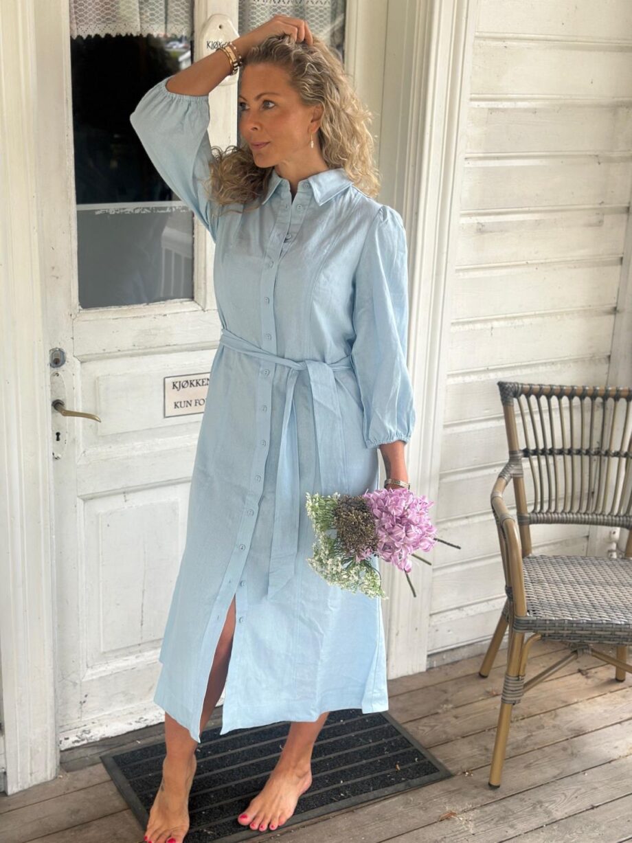 YAS Flaxy Dress Linen Dress Clear Blue