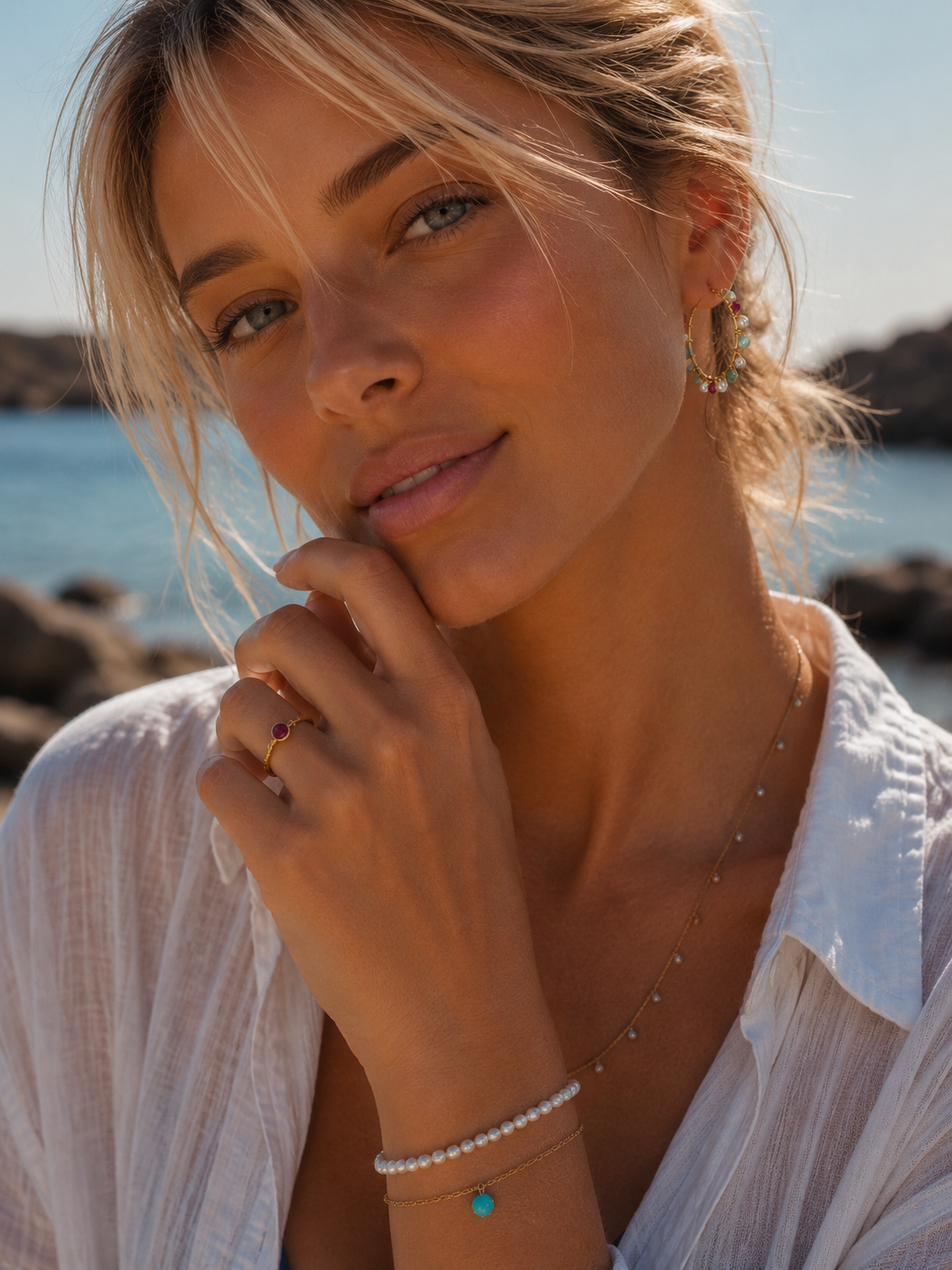 IBU Jewels Multi Pearl Stone Hoop EF – Håndlagde hoops med perler og halvedelstener