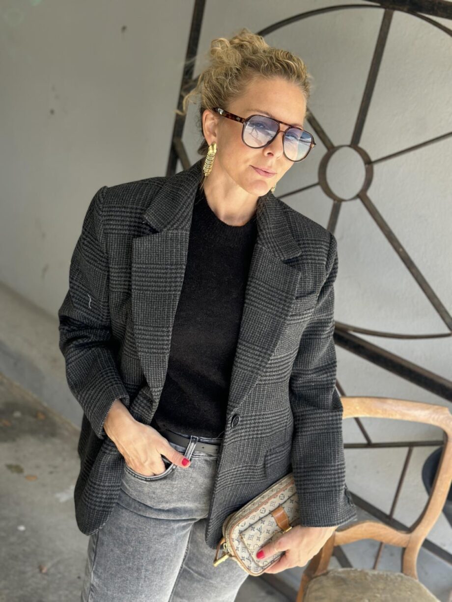 Selected Femme Bex Oversixed Blazer Dark Grey/Check