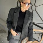 Selected Femme Bex Oversixed Blazer Dark Grey/Check