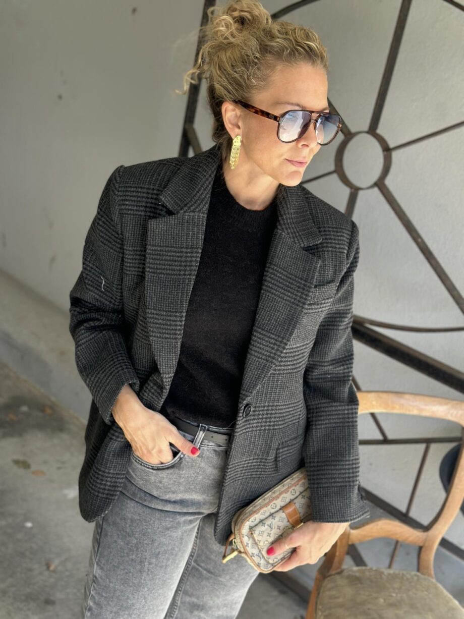 Selected Femme Bex Oversixed Blazer Dark Grey/Check