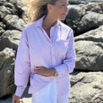Neo Noir Dalma Stripe Stone Shirt Rose Glitter