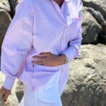 Neo Noir Dalma Stripe Stone Shirt Rose Glitter