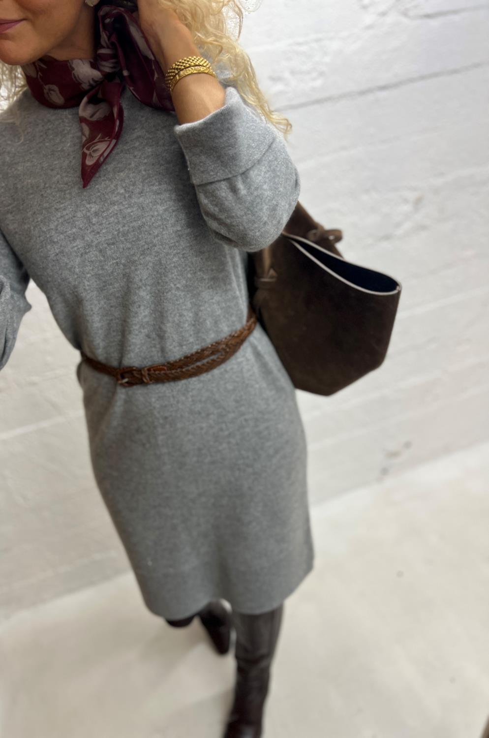 YAS Emilie Funnel Knit Dress Grey