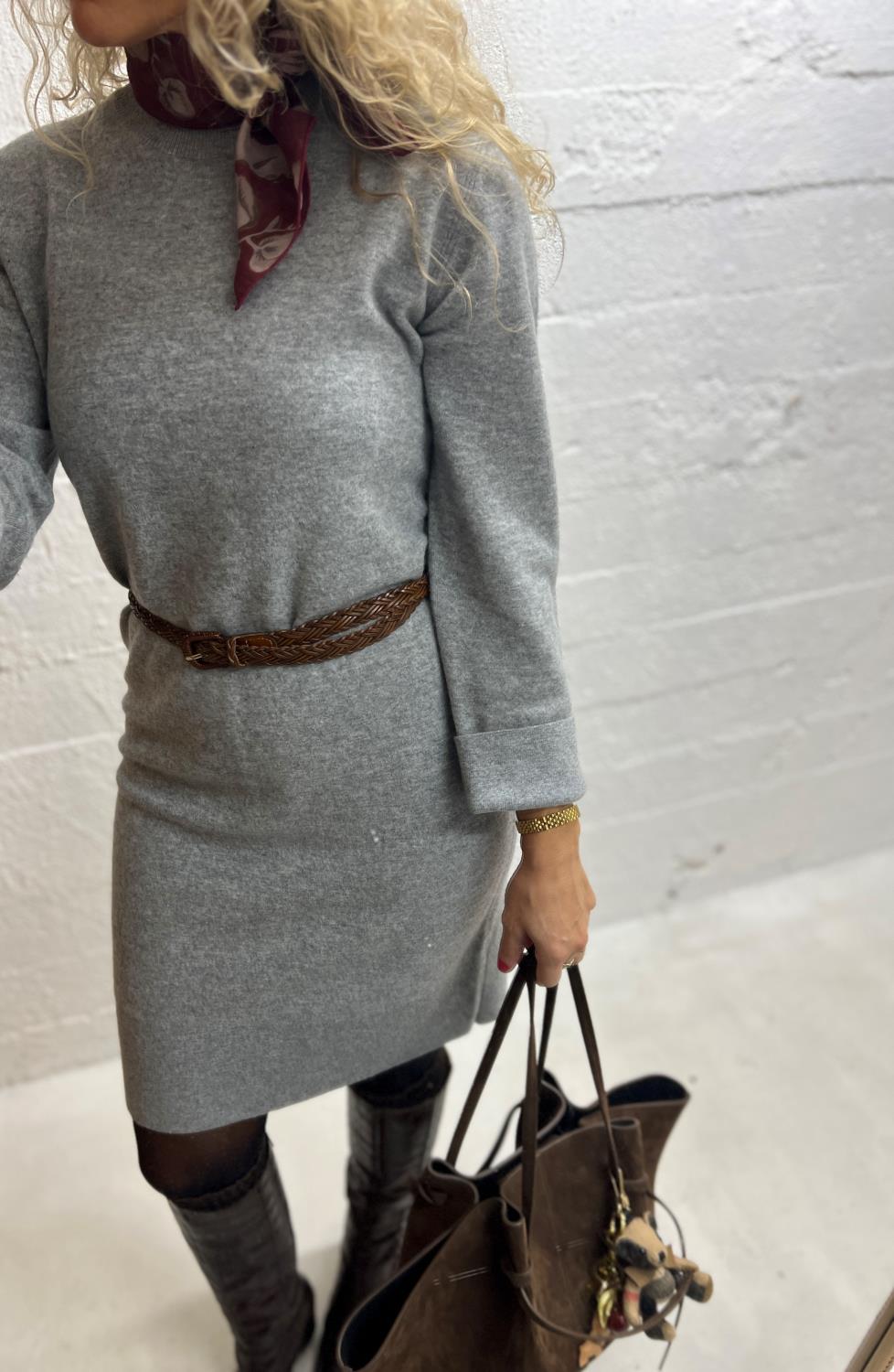 YAS Emilie Funnel Knit Dress Grey