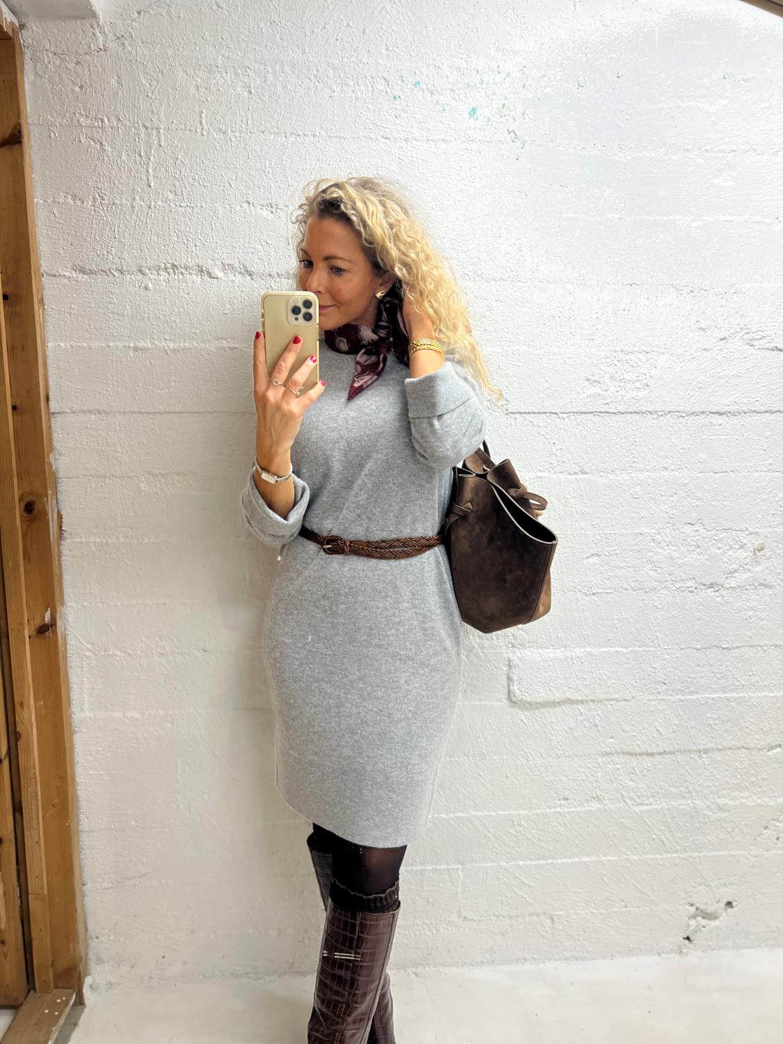 YAS Emilie Funnel Knit Dress Grey