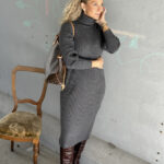 YAS Mavi Knit Midi Rollneck Dress Grey Melange