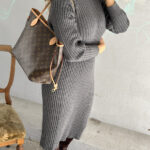YAS Mavi Knit Midi Rollneck Dress Grey Melange