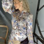 byTiMo Satin Ruffle Blouse Botanical Garden