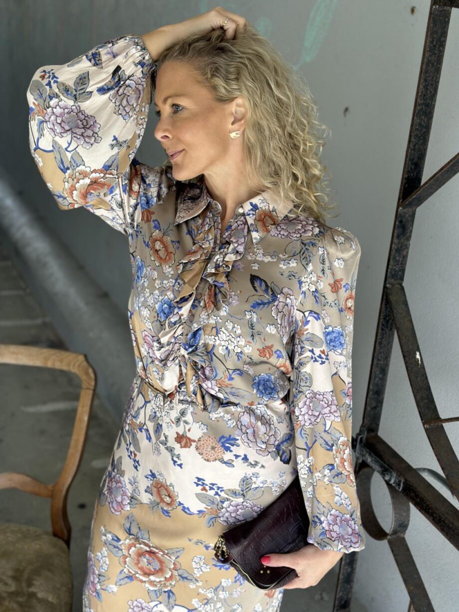byTiMo Satin Ruffle Blouse Botanical Garden