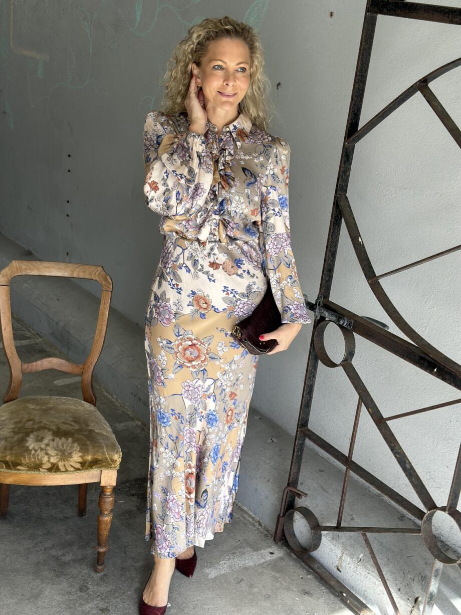 byTiMo Satin Ruffle Blouse Botanical Garden