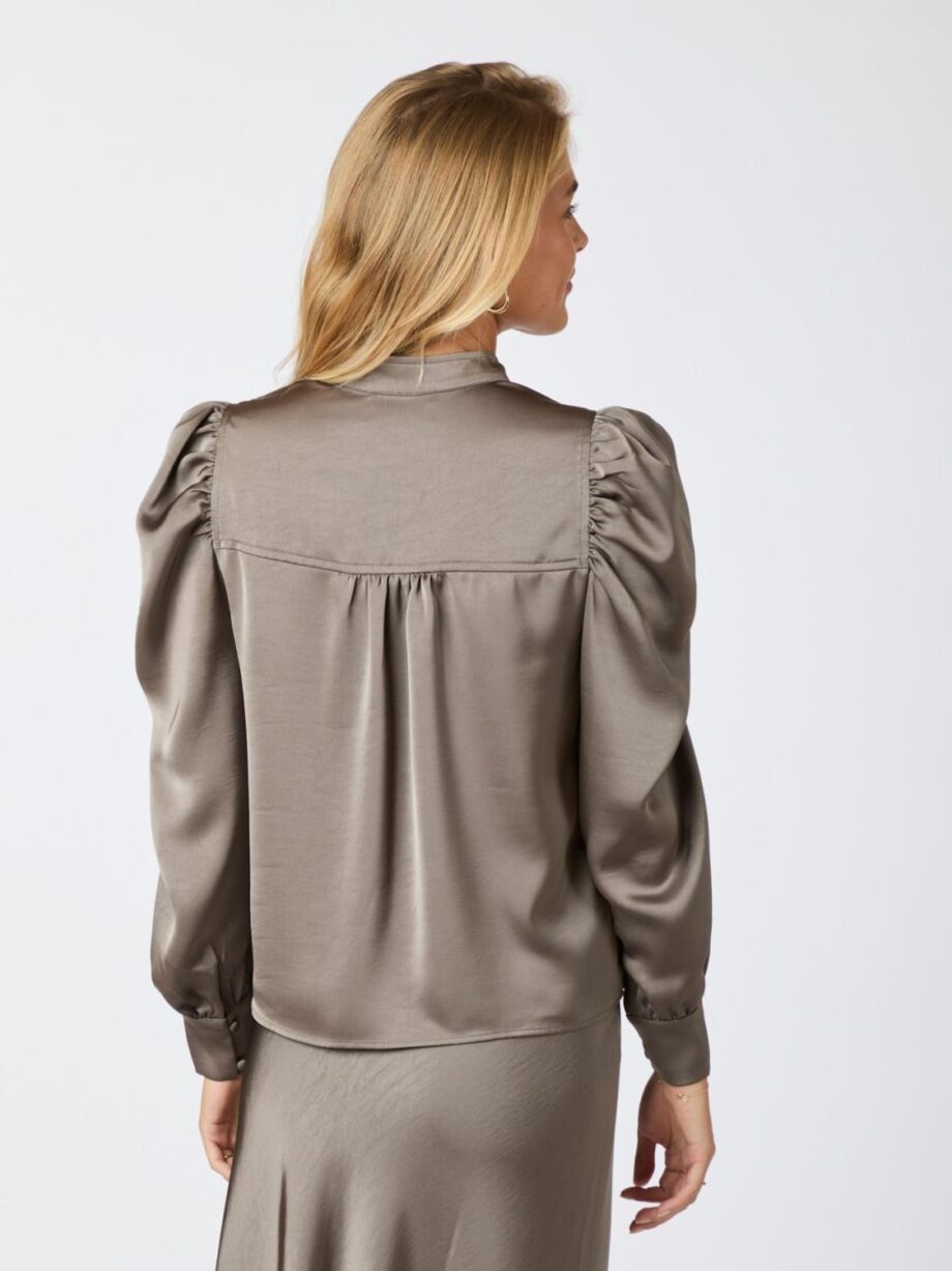 Neo Noir Rosslyn Heavy Satin Blouse Warm Grey