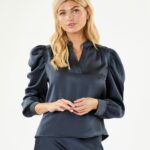 Neo Noir Rosslyn Heavy Sateen Blouse Midnight Blue