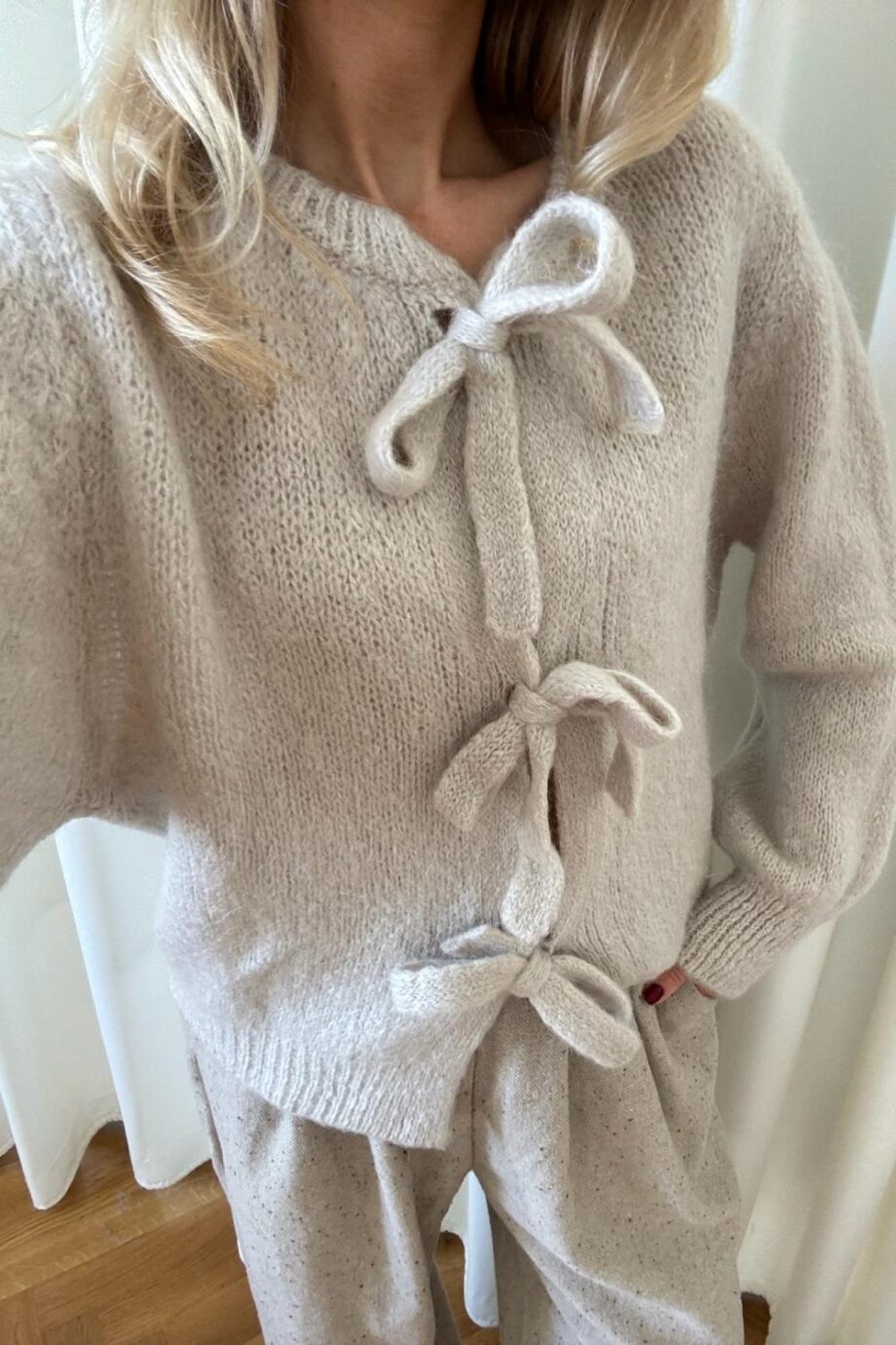 BY IC Bailey Bow Cardigan Beige