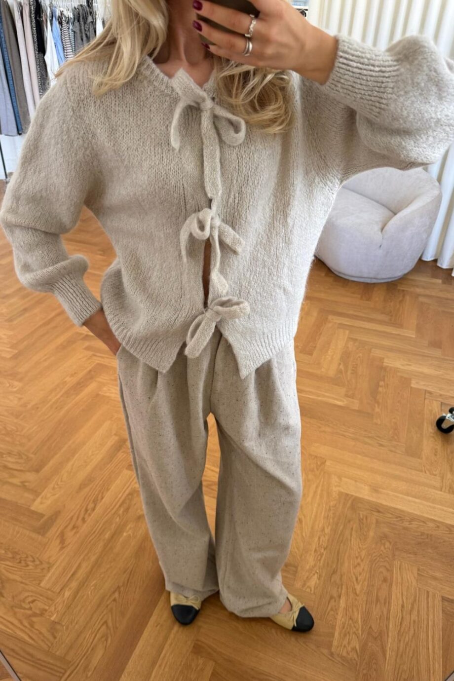 BY IC Bailey Bow Cardigan Beige