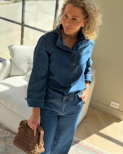 My Essential Wardrobe Hilma 171 Boxy Blouse Medium Blue Wash – Denimbluse i matchende sett