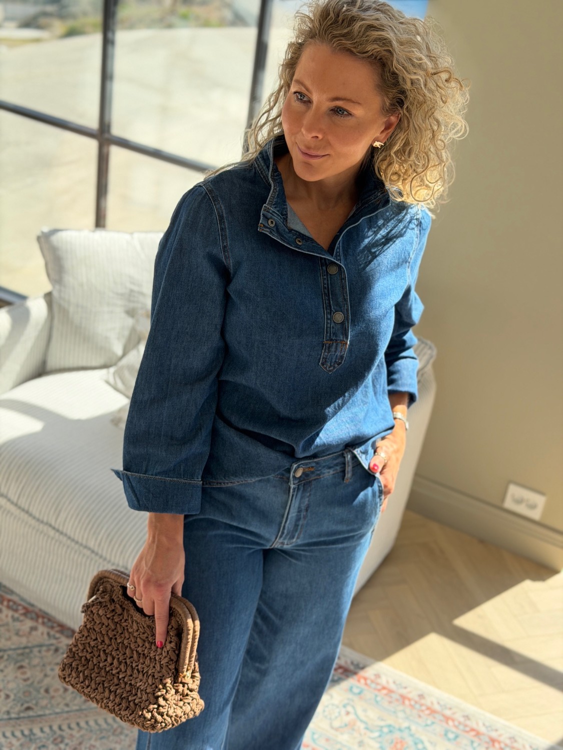 My Essential Wardrobe Hilma 171 Boxy Blouse Medium Blue Wash – Denimbluse i matchende sett