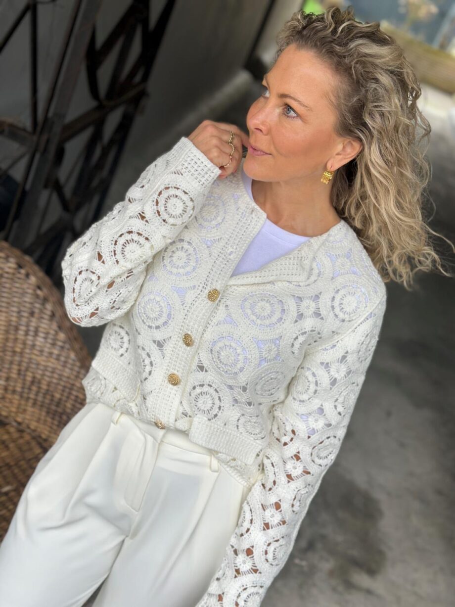 YAS Trivo Crochet Cardigan Birch