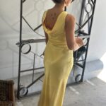 Selected Femme Selene Cowl back Midi Dress Yellow
