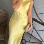 Selected Femme Selene Cowl back Midi Dress Yellow