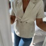 Selected Femme Striped Belted Revers Top