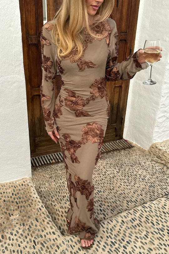 BY IC Flora Mesh Dress Mocca Flower