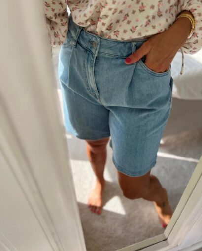 Selected Femme Anya-Gry Pleat Denim Shorts