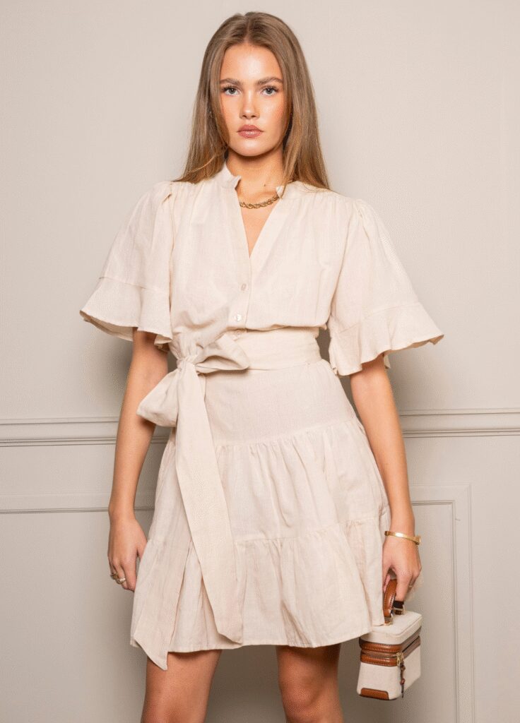 Miss Maya Gaia Mini Dress Sand Linen
