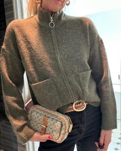 Selected Femme Sia  Ras Knit Zipper Cradigan Kalamata
