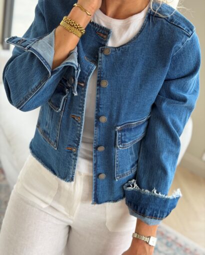 My Essential Wardrobe Dango Short Jacket Jeansblå - Kort denimjakke dame