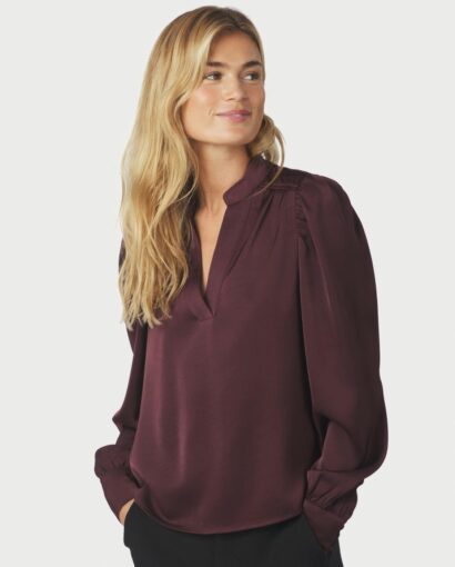 Neo Noir Rosslyn Heavy Sateen Blouse Burgundy