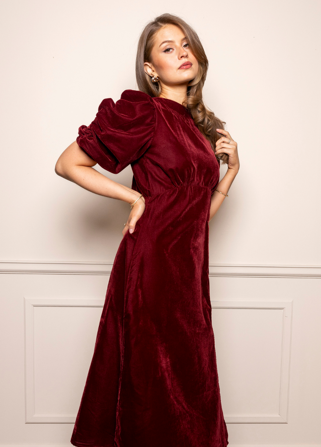 Miss Maya Dakota Dress Velvet Bordeaux