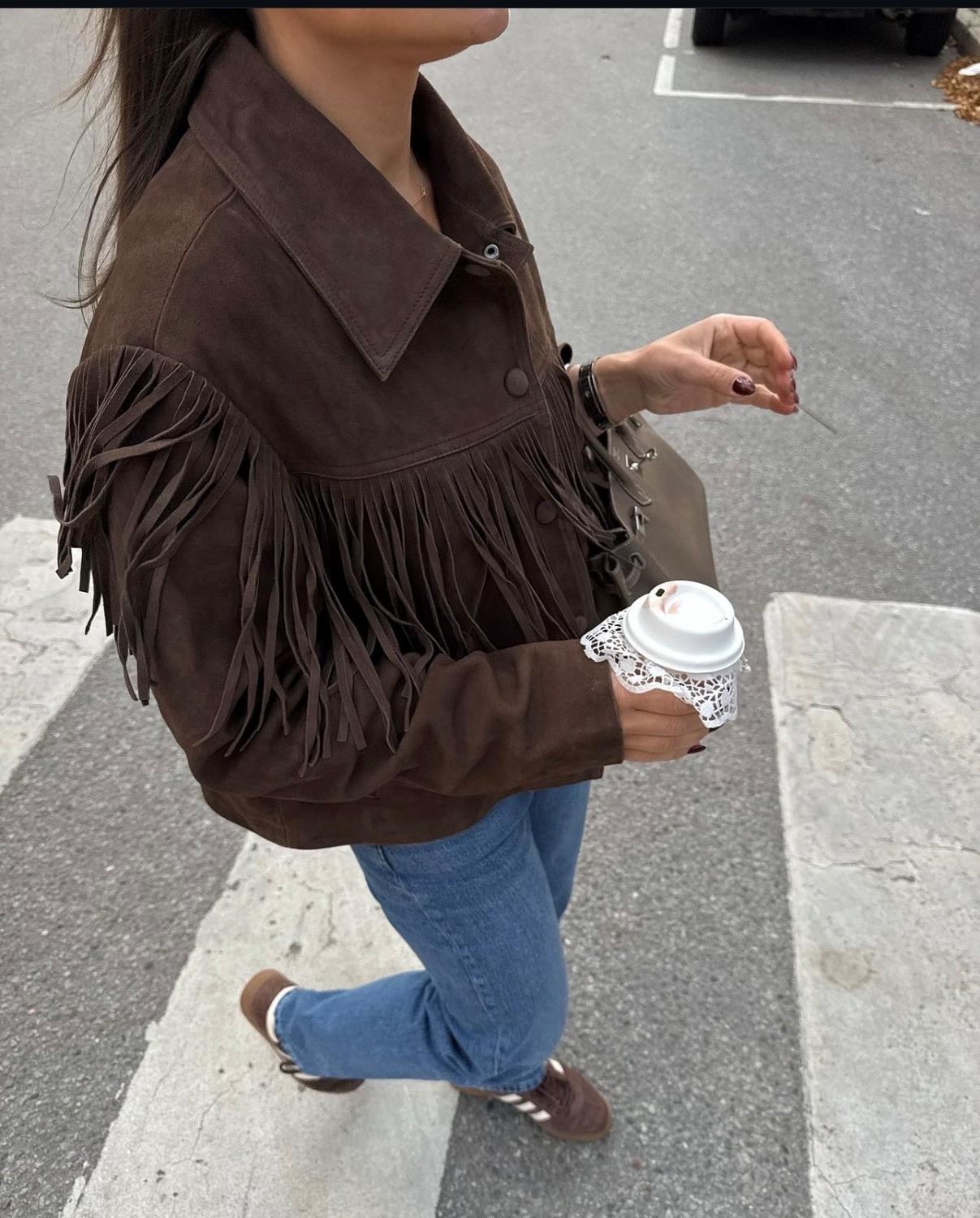 YAS Hanna Suede Leather Fringe Jacket - Forhåndsbestilling