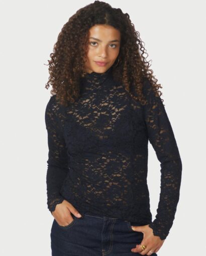 Neo Noir Liza Laceflower Blouse Navy
