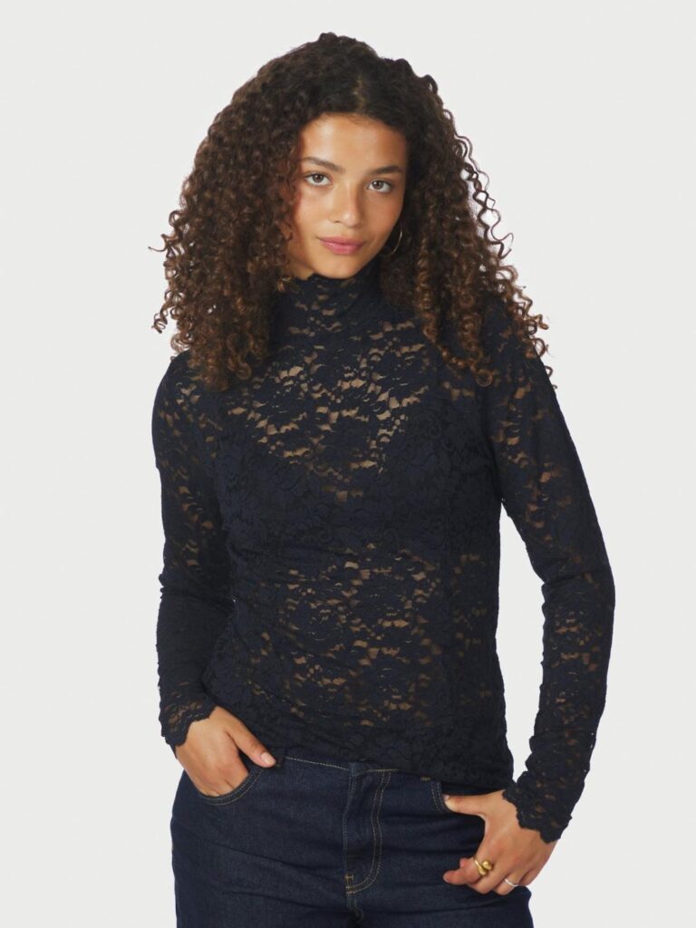 Neo Noir Liza Laceflower Blouse Navy