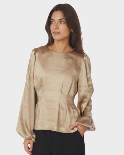 Neo Noir Vanya Crueshed Sateen Blouse