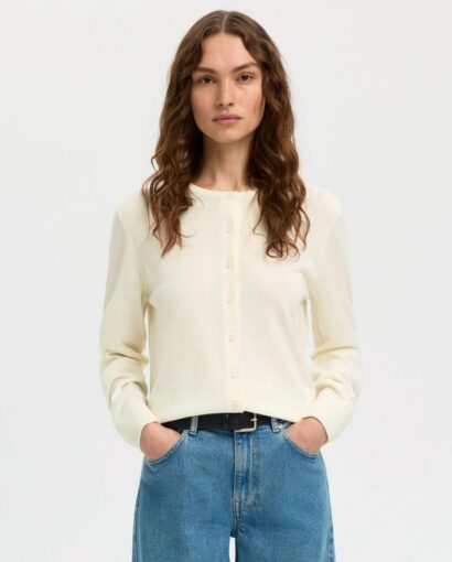 Selected Femme Thea Merino Cardigan Egret