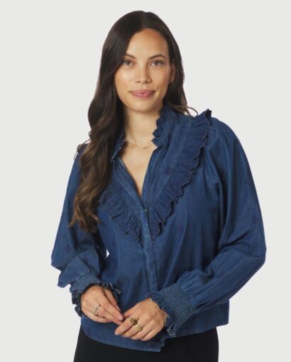 Neo Noir Degas Denim Blouse Blue