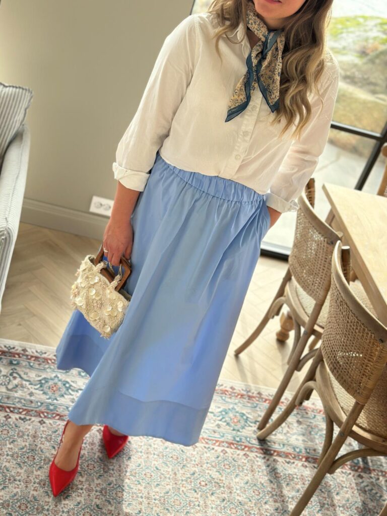 Neo Noir Yara Long Popline Skirt Sky Blue