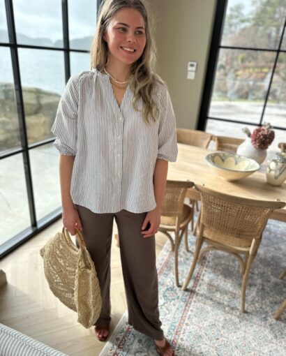 Selected Femme Celo-Alberta Linen Blend Shirt White/chocolate