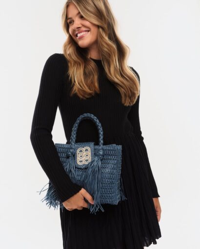 Ella & il Sigrid Straw Bag Blue