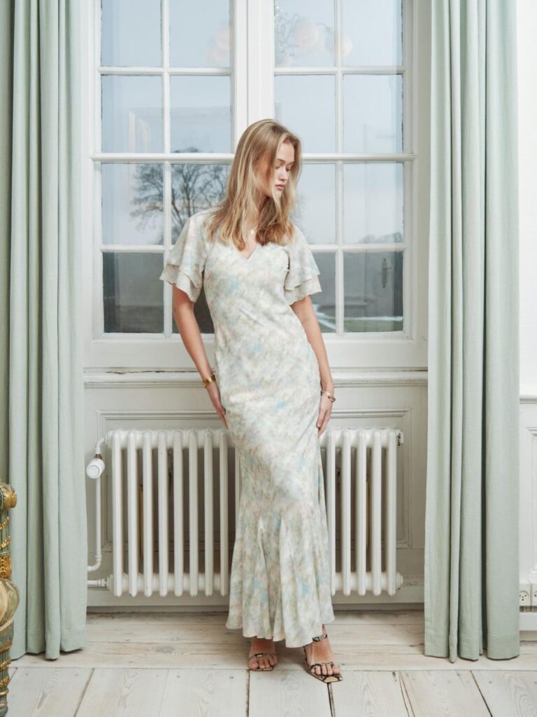 Neo Noir Celesse Print Chiffon Dress Light Green