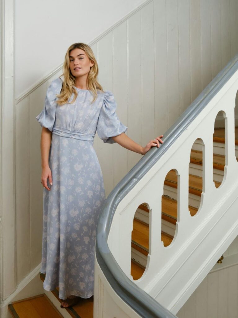 Neo Noir Kikka Faded Flower Dress Light Blue