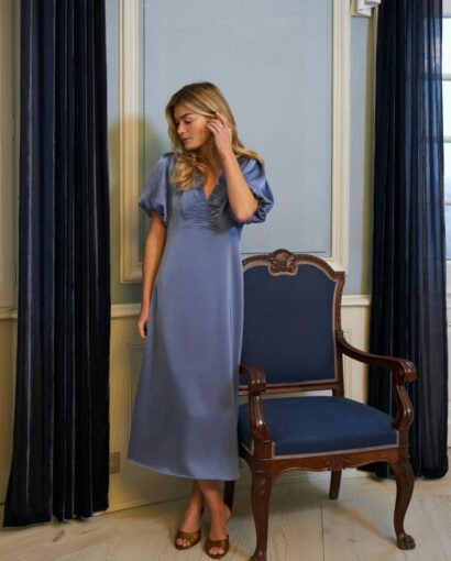 Neo Noir Illana Heavy Sateen Dress Smoke Blue