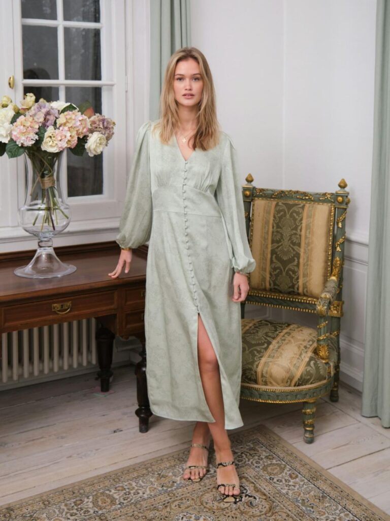 Neo Noir Alto Pattern Sateen Dress Light Green